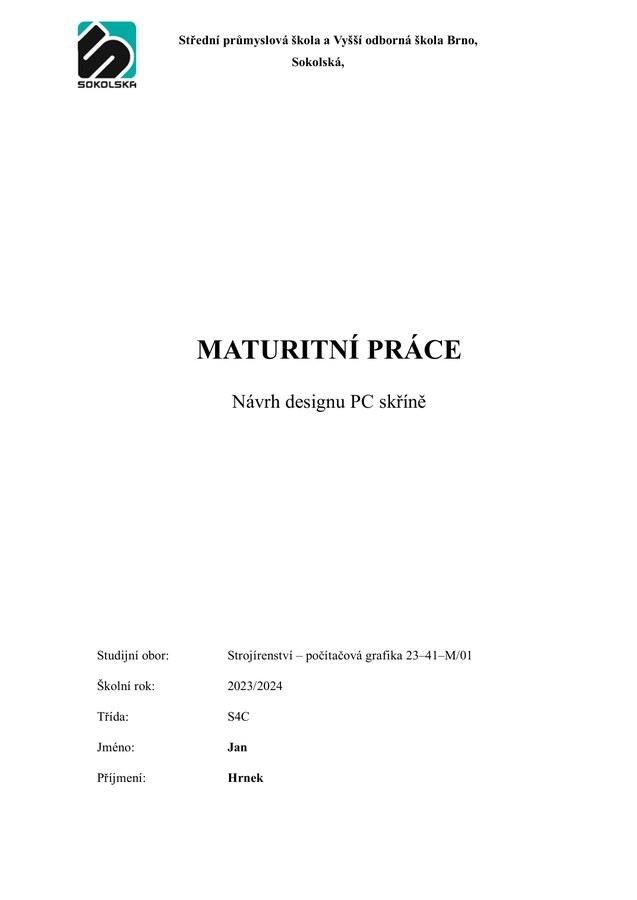 Titulní strana — Návrh designu PC skříně — maturitní práce